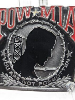 POW/MIA Bergamot Z-52/A Silhouette Flag  Pewter Metal Belt Buckle 2.5" X 3"